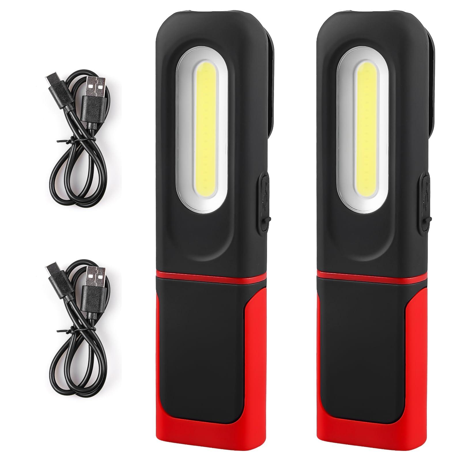 2 lampade da lavoro a LED, batteria da 1200 mAh, COB da officina con gancio e base magnetica, 3 modalità di luce da 5 W, torcia LED ricaricabile, torcia da officina con funzione girevole a 360°, per