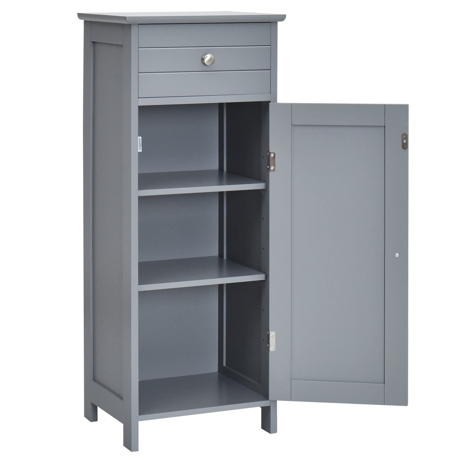 LIFEZEAL Mueble de baño Independiente, Armario Suelo de MDF con cajón y estantes Ajustables, 35,5 x 30,5 x 88cm, Mueble Organizador para salón, Cocina y Pasillo (Gris)