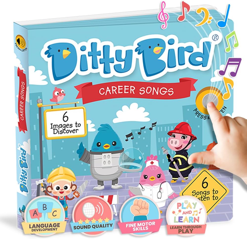 Ditty Bird When I Grow Up Songs Interactive Musical Sound Book for Toddlers 1- 3 Early Learning Toy with Sounds I Am a Firefigher
