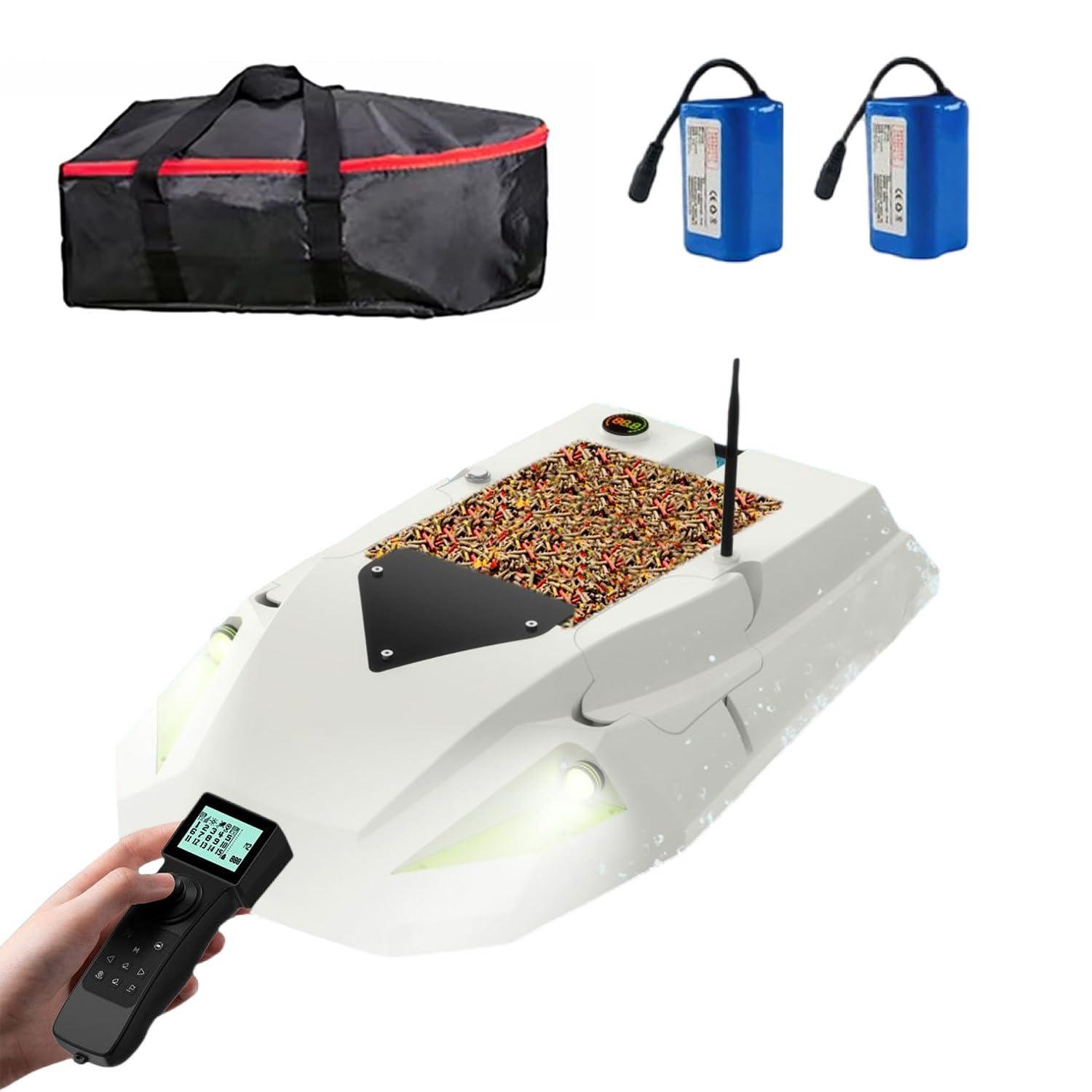 Nouveau bateau amorceur peche carpe pour larguer les appâts/hameçon de pêche à la traîne/filet de traîne, bateau de pêche à l'appât avec GPS/2 batteries/veilleuses,100 points,charge de 2,5 kg