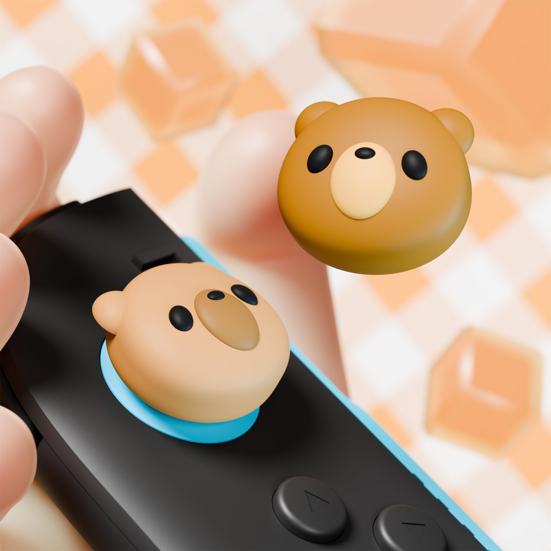 PlayVital 4 Piezas de Agarres para el Pulgar para Nintendo Switch 2 2025, Kawaii Tapas de Silicona para Joysticks de Joycon, Protector para Joystick, Accesorios para Switch 2 (Oso Lindo)