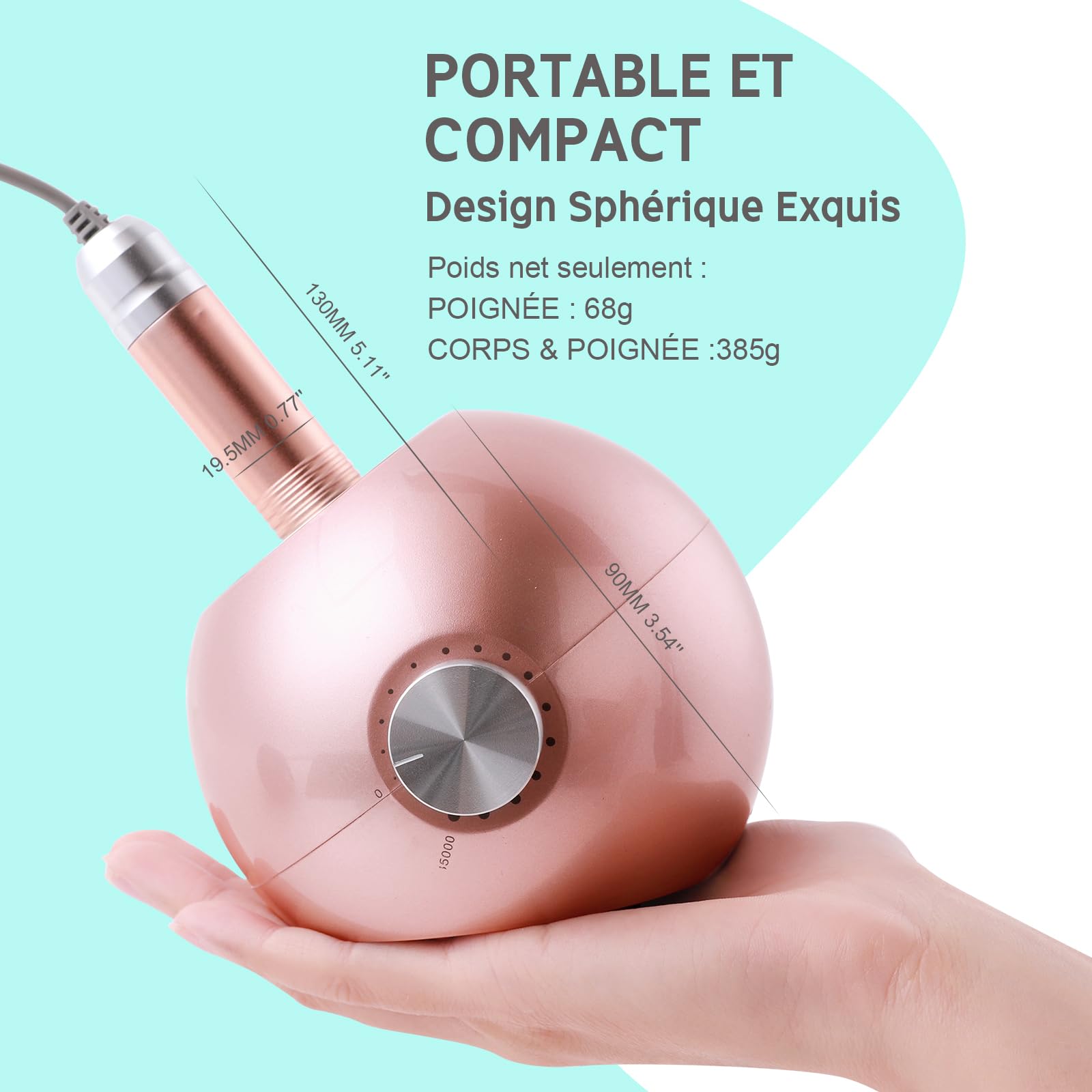 Delanie Ponceuse pour Ongles Professionnel Electrique 35000RPM pour Manucure/Pédicure avec 6 Embouts pour Retirer Vernis et Gel(Ros)