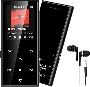 SWOFY 128GB MP3 Player with Bluetooth 5.3 and 1.8 Inch Screen HiFi Music Kids MP3 Player with Speaker FM Radio E-Book Function Recording Function (Black)