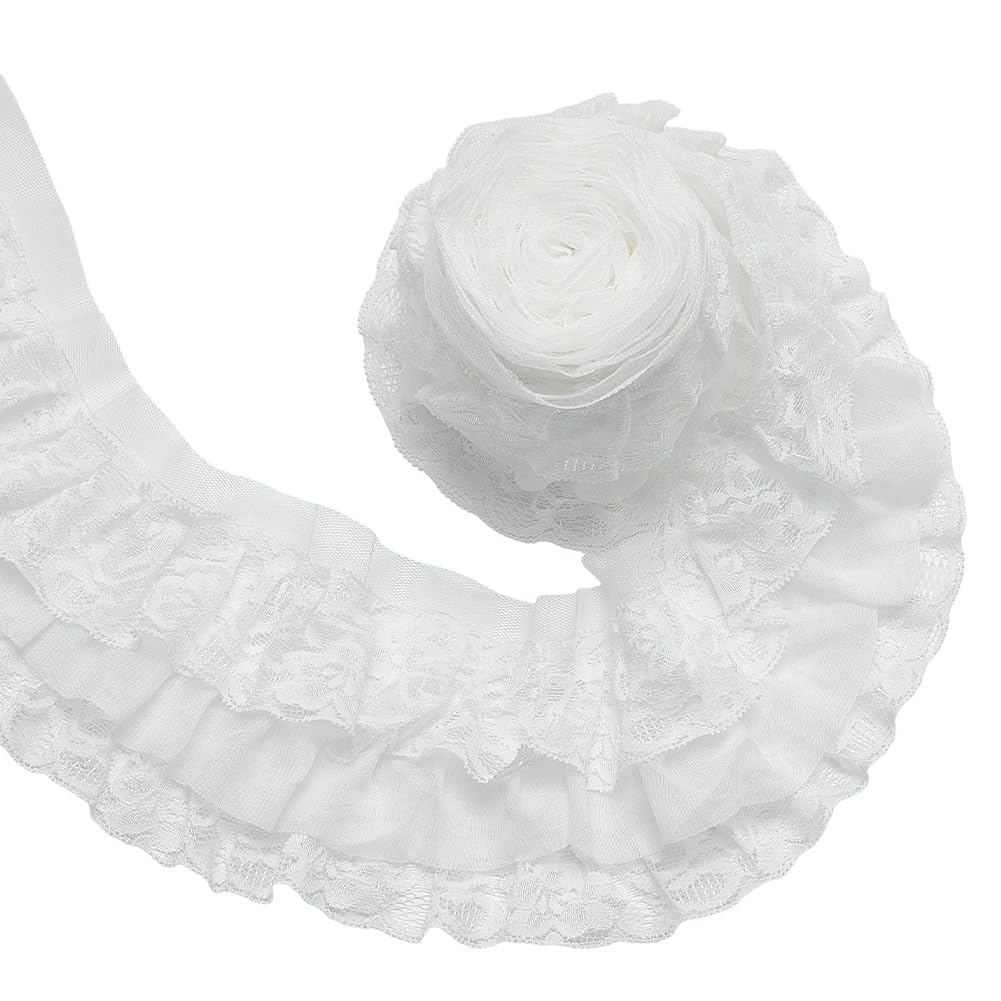 UNICRAFTALE 4.37 Yards 3 Strati Plissed Organza Bordo in Pizzo 4 Pollici Increspato Volant Nastro in chiffon Bordo Bianco Piegato Tessuto Per Cucire Tessuti Appliques Ricamati Matrimoni