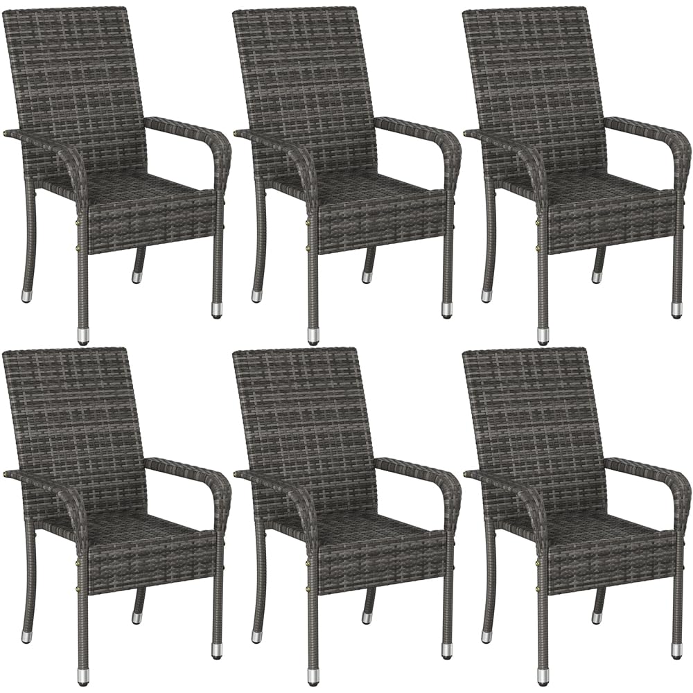 Yaheetech Set di 2 Sedie Impilabili in Rattan Sedia da Giardino con Braccioli Piedini Regolabili e Schienale per Esterno Balcone Patio Terrazza Grigio