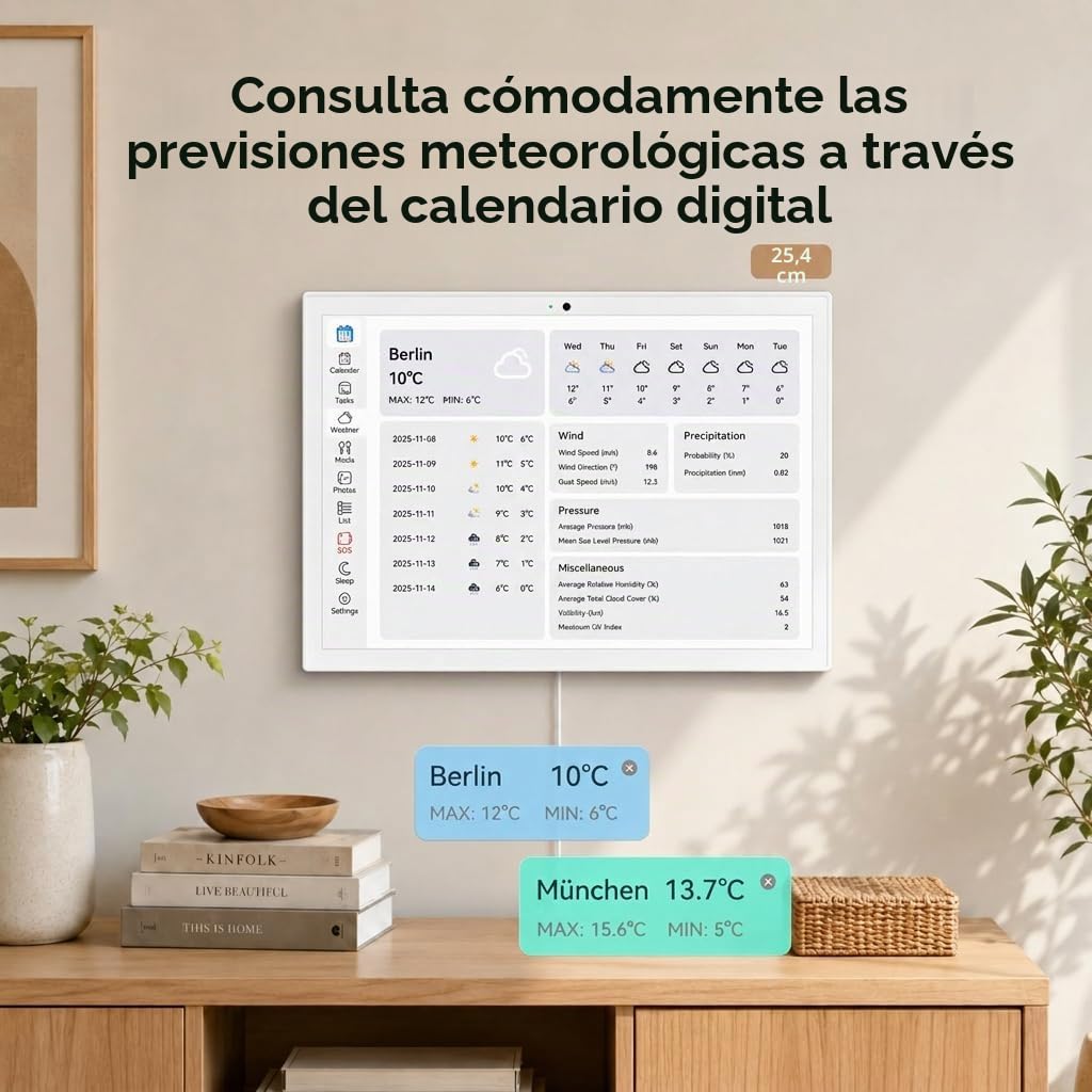 Calendario Digital, Calendario Electrónico Mural de 10,1", Planificador Familiar Inteligente, Recompensas por Logros y Planificador de Comidas, Pantalla Táctil 1920 * 1080