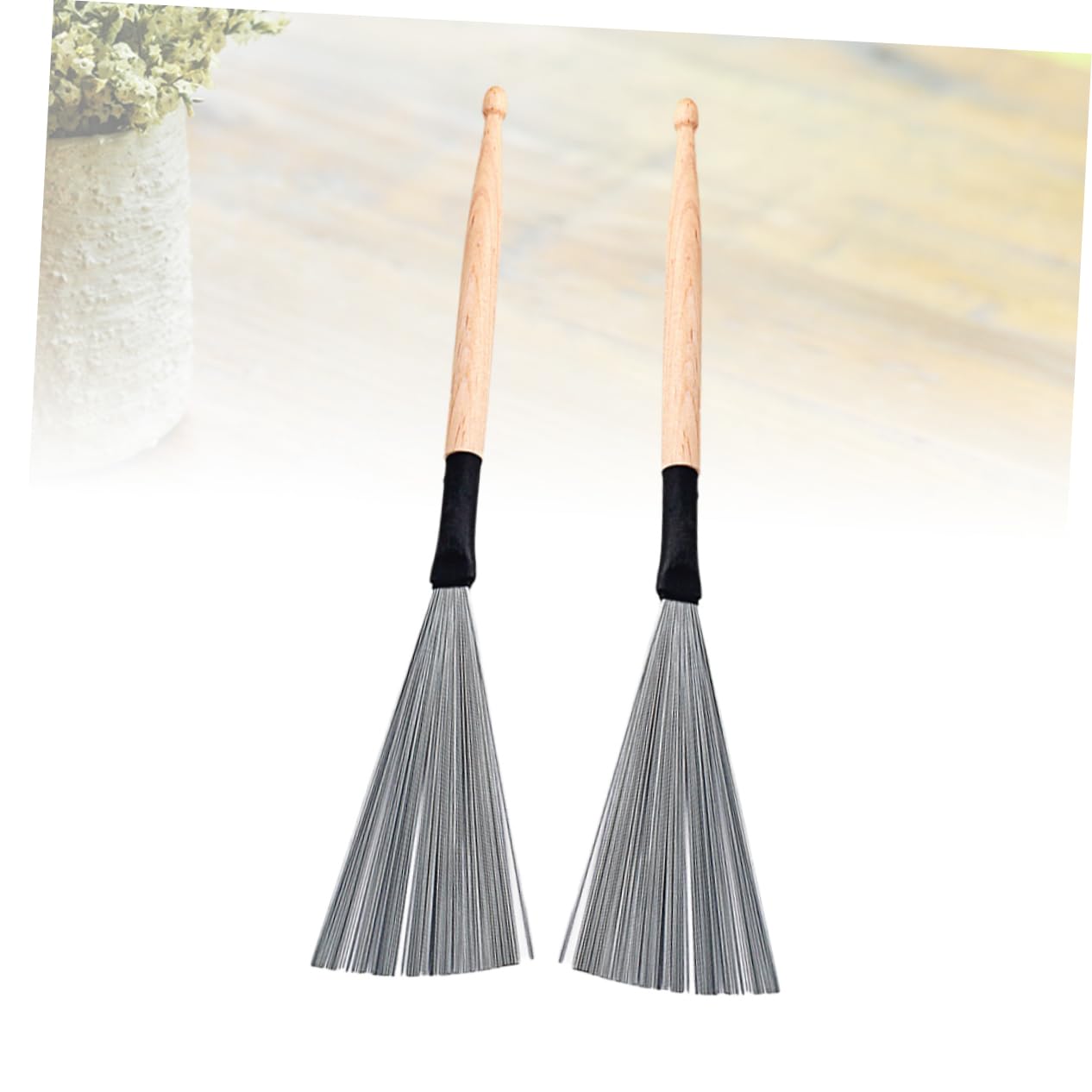 GOOHOCHY 2pcs 222mm Drum Wooden Drumsticks Brushes Set Drumsticks for Drums Steel Wire Brush for Beginners Professionals