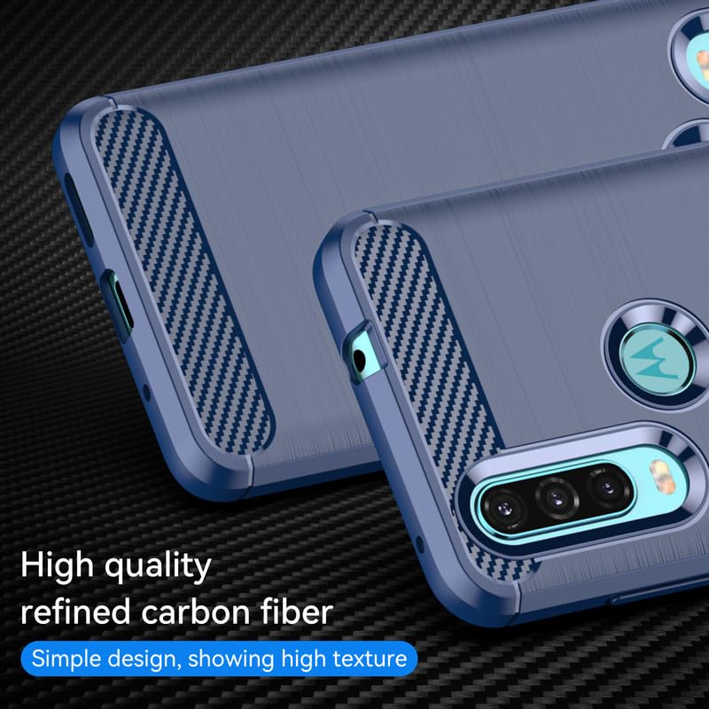 Image of Hybrid Carbon Fiber Back Case for Motorola Moto One Action (Blue)
