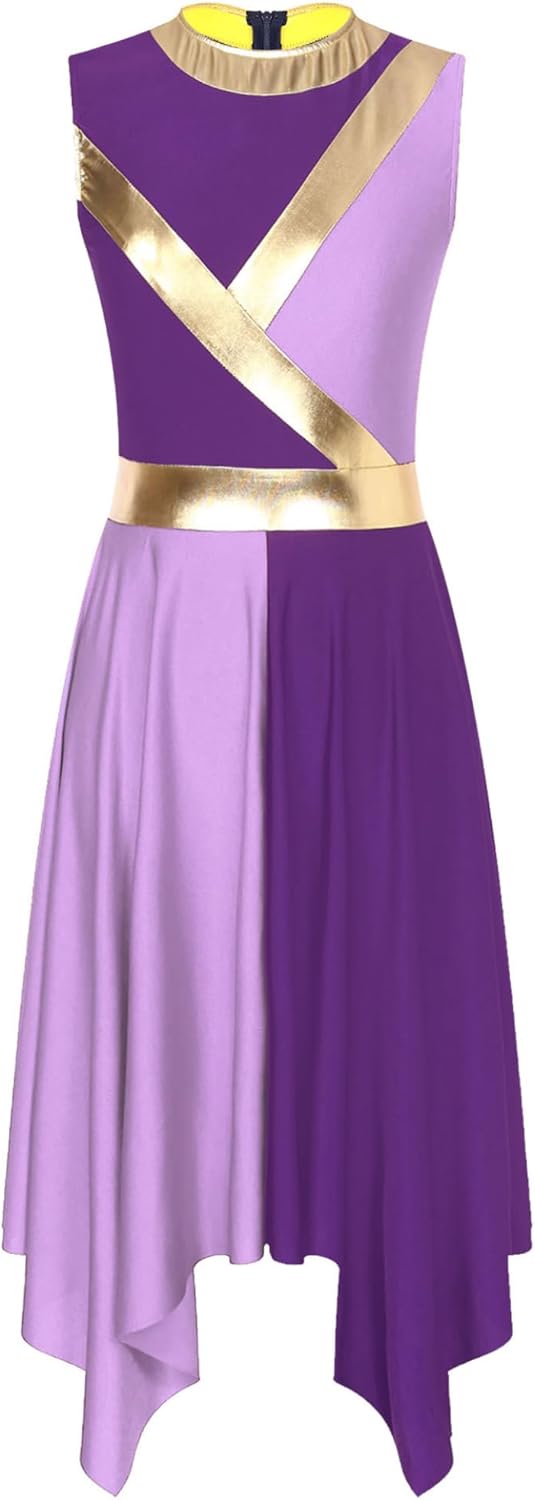 Liturgical Dance Dresses for Women Color Block Praise Dance Dress Asymmetrical Worship Church Dress