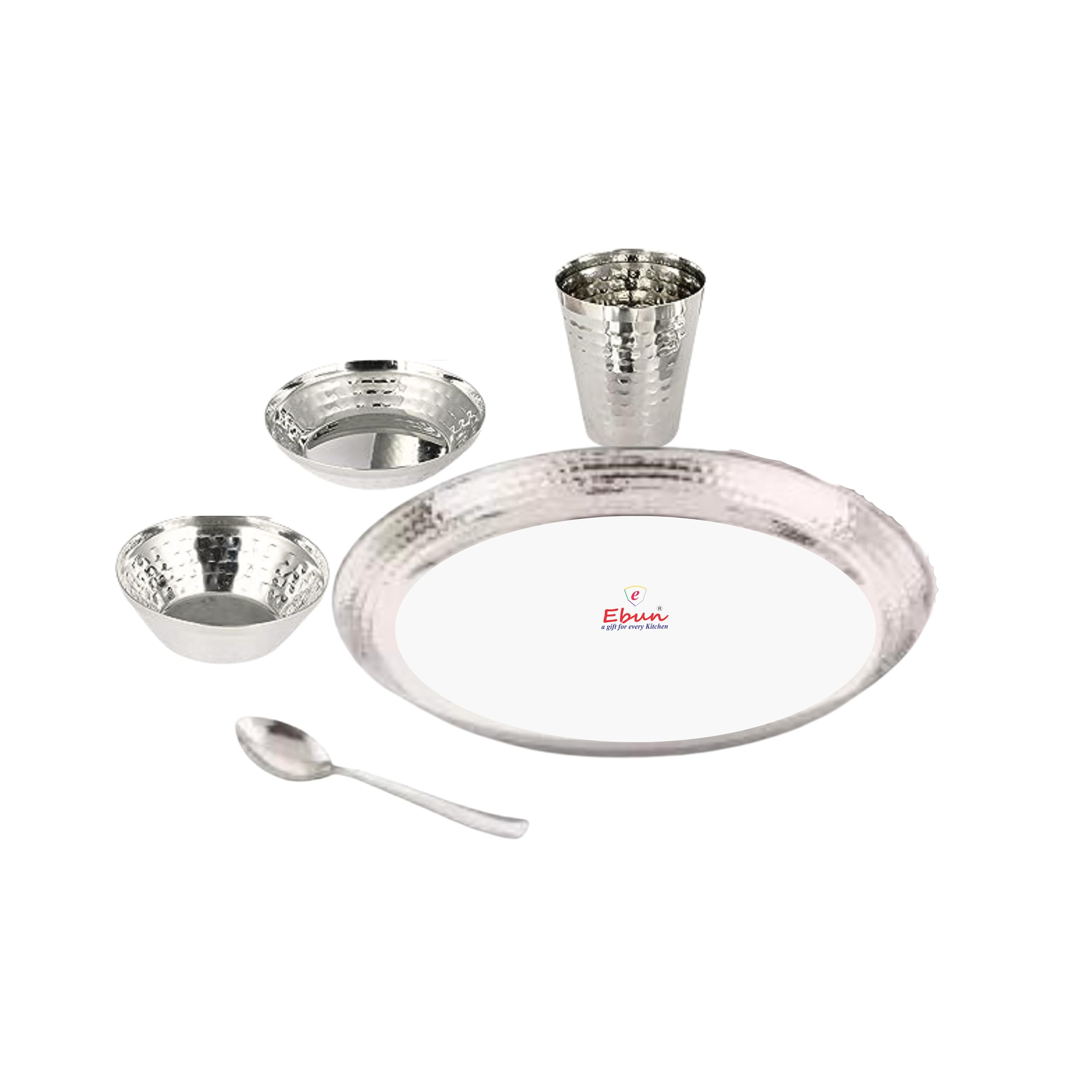 Ebun Stainless Steel Hammered Baby Dinner Set | Dinner Set for Kids | Baby Dinner Set for Birthday Gift | Steel Plates for Kids | Gifts for Kids | Baby Gift Set for New Born | Pack of 1 | 5 Pcs Set-image-11
