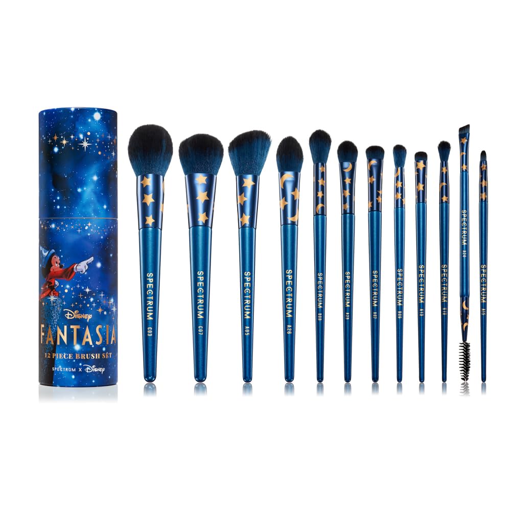 Fantasia Make Up Brushes, Spectrum Makeup Brushes Set Including Face, Eye and Eyebrow Brushes with Soft Synthetic Bristles, 12 Piece Official Disney Makeup Brush Set