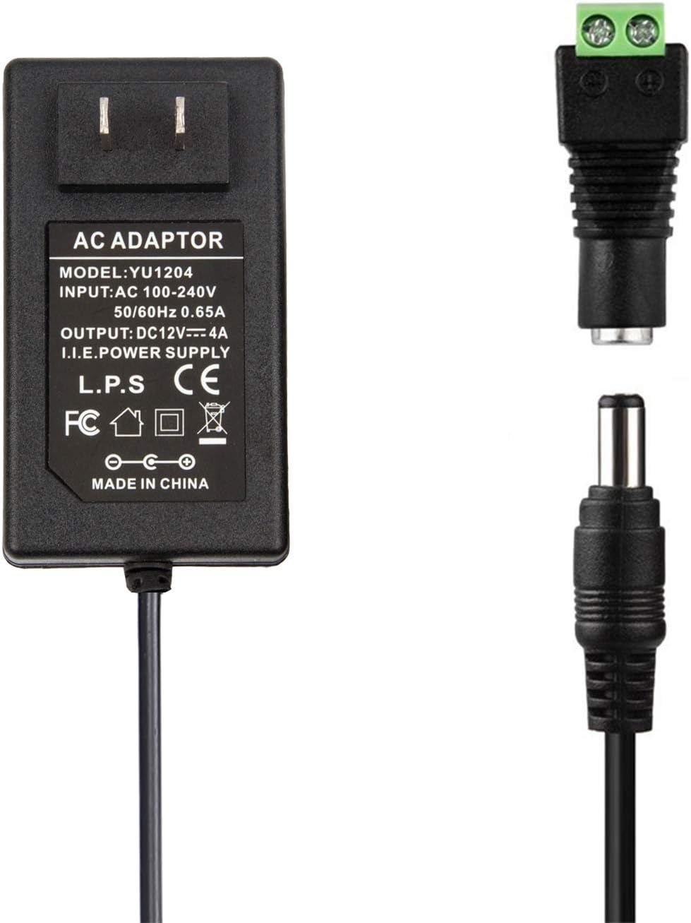 12V 4A Power Supply - COOLM AC 100-240V 50/60Hz to DC 12 Volt 4 amp 4Amp 48W Power Converter Charger 12V4A + 5.5x2.1mm DC Female Jack Socket for 12V LED Strip Lights CCTV Camera