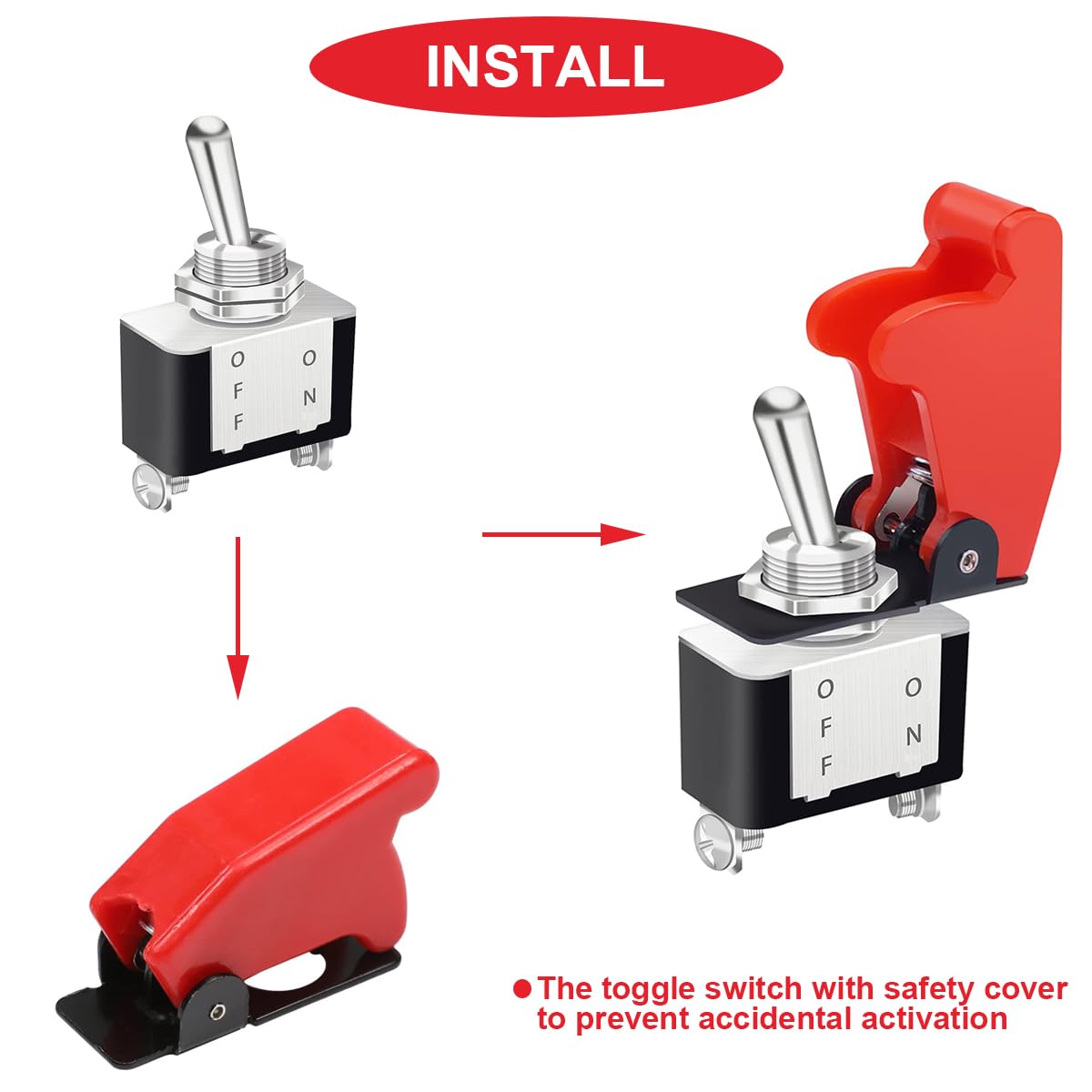 3 piezas de 12 mm con agujero de montaje rojo de seguridad a prueba de polvo, tapa de plástico impermeable, cubierta protectora de aviones para interruptor de palanca de palanca resistente