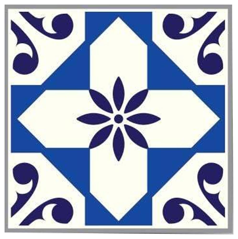 Bpa Spanish and Moroccan Vinyl Wall Tile Stickers 24-Pieces, 15 cm Size, Blue