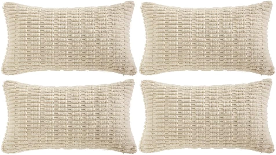 Fancy Homi 4 Packs Boho Cream Decorative Throw Pillow