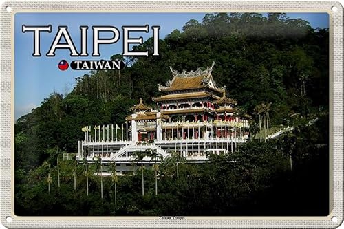 FEMER Targa in metallo da viaggio, 30 x 20 cm, Taipei Taiwan Zhinan, tempio decorativo