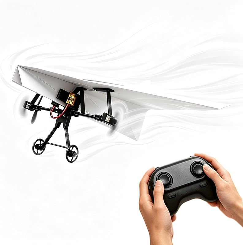 RC Paper Airplane Kit, DIY Remote Control Airplane with Gyro Stabilizer, Dual Propellers, Lightweight Foldable Easy to Fly for Hobbyists & Beginners