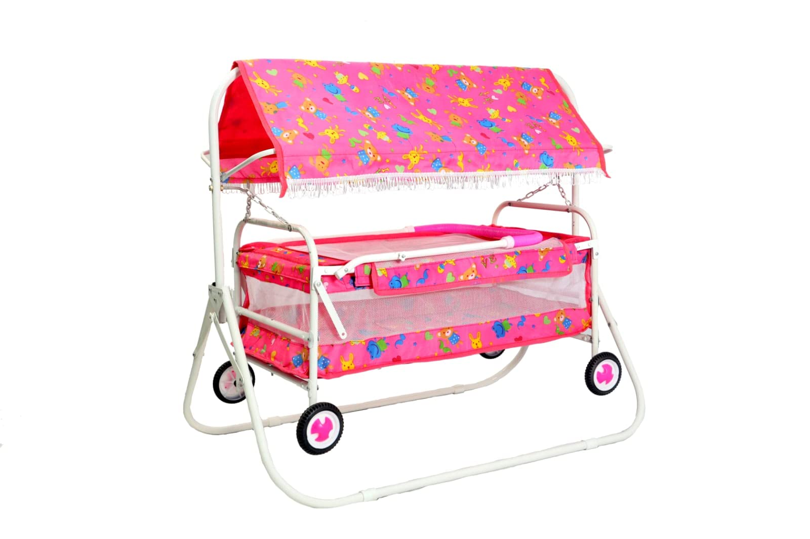 BABYBLESSING Iron Baby Cradle 4 Wheel (Hood) | Colour - Red - Image 2 thumbnail