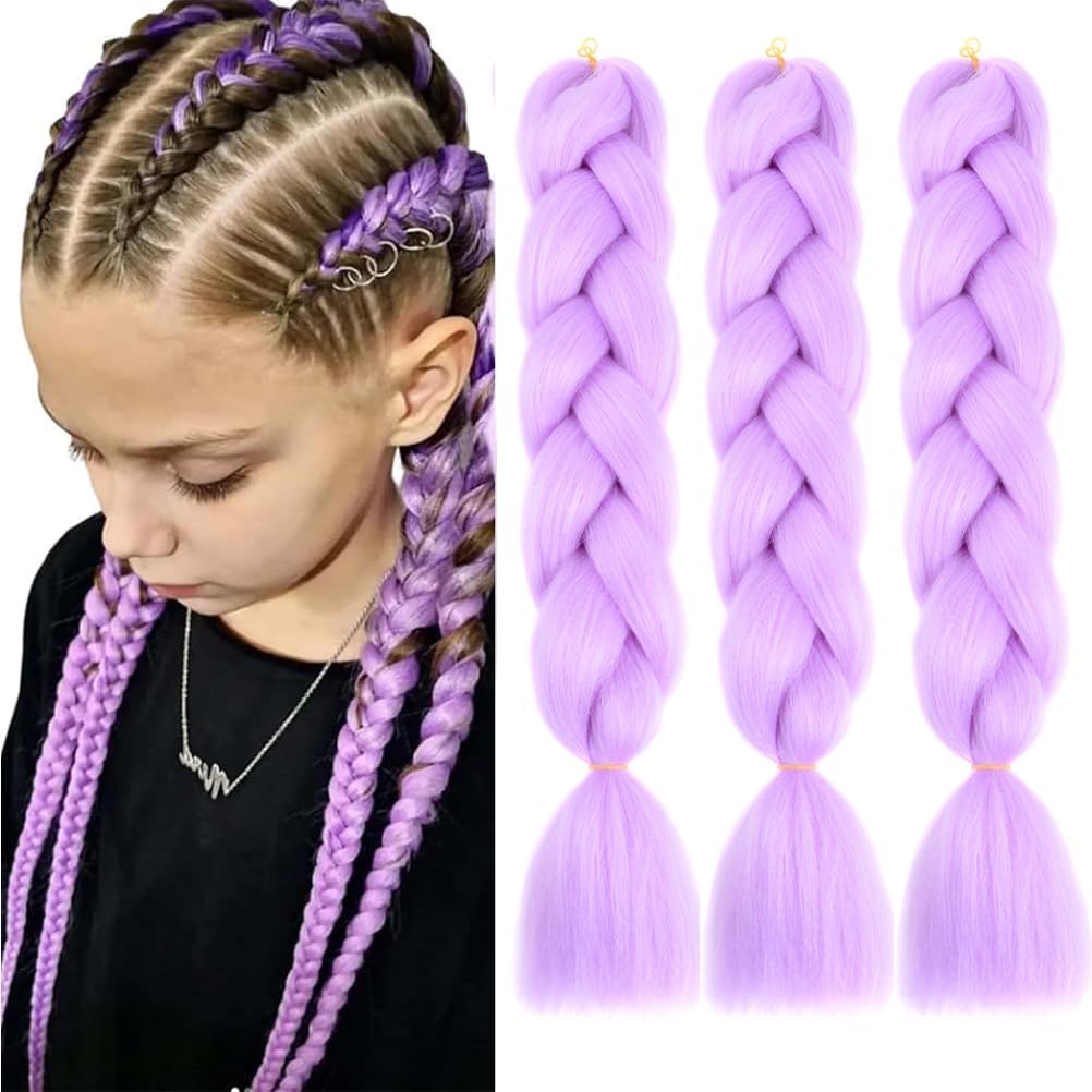 Xiaofeng Braiding Hair Extensions Light Purple 24 Inch High Temperature Ombre Jumbo Synthetic Braiding Hair for Twist Crochet Braids 3 Packs 100g/Pack - Amazon product rated Grade A