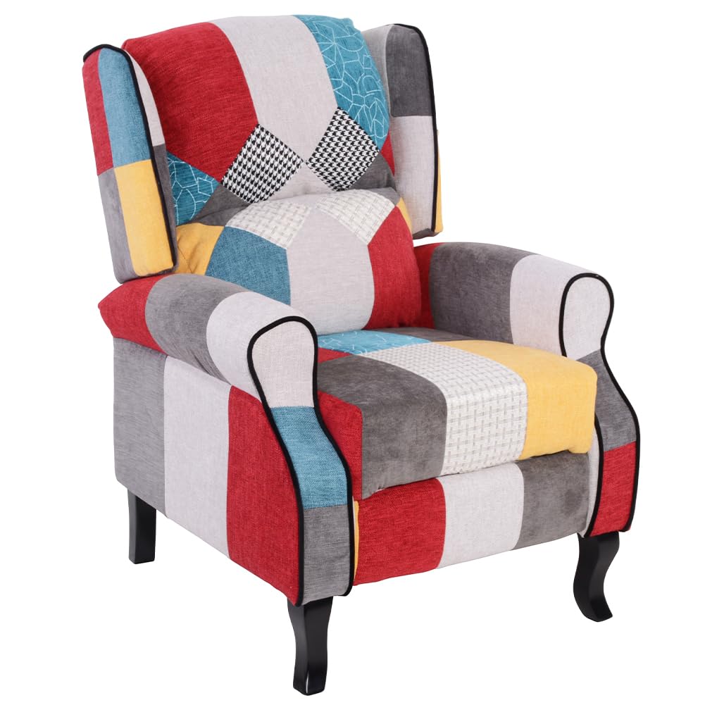 BAKAJI Fauteuil inclinable revêtu et rembourré avec Motif Patchwork, Style de Touche, décoration de Maison, idéal pour Lecture et Repos, Dossier Confortable Ergonomique pour Posture Droite (Marron)
