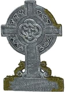 Grey Styrofoam Mossy Celtic Cross Tombstone (22") - 1 Pc - Perfect Memorial Tribute