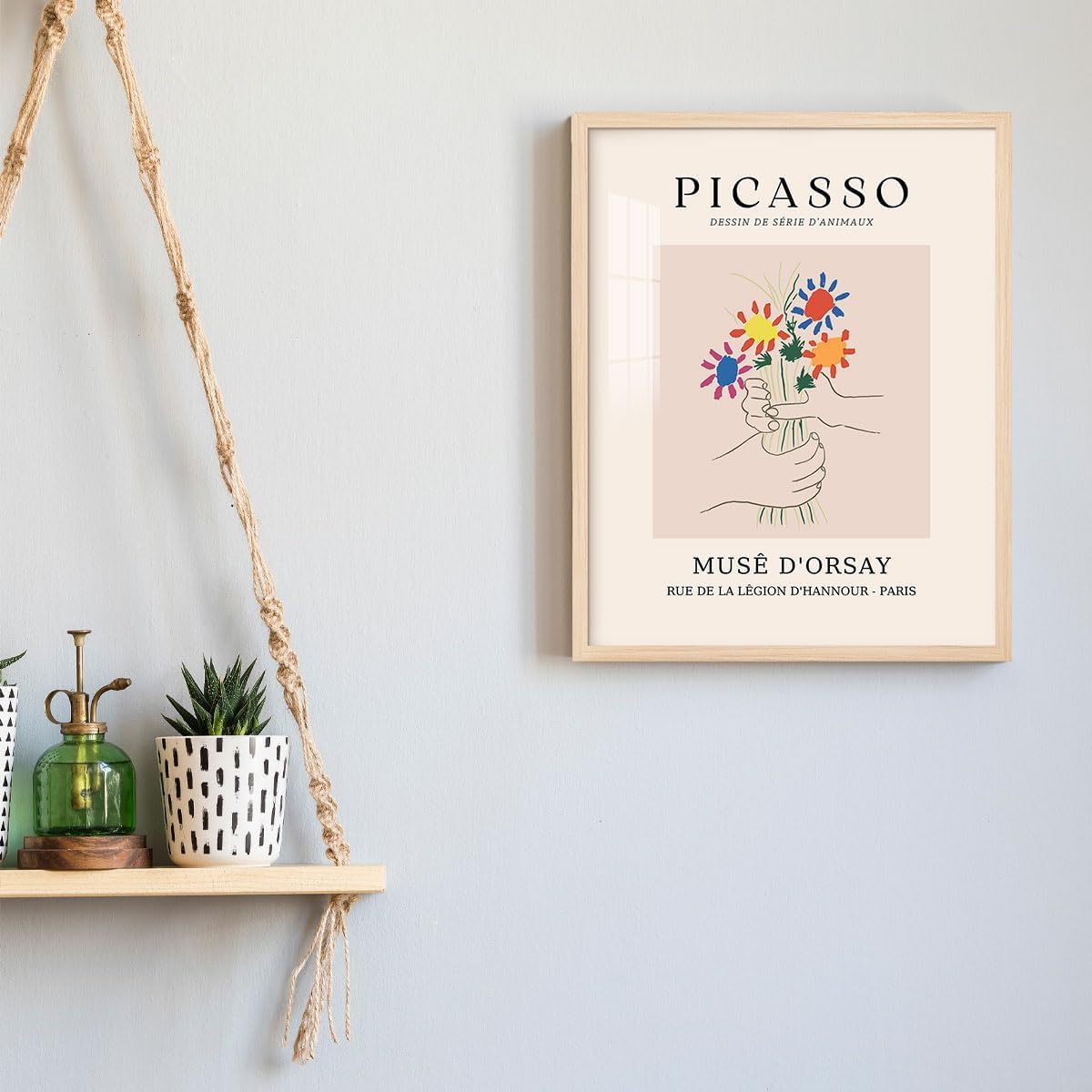 lianyibo Pablo Picasso obraz na płótnie "Bukiet pokoju", plakat "Bukiety kwiatów z rękami", minimalistyczna dekoracja ścienna (70 x 110 cm/rama wewnętrzna)