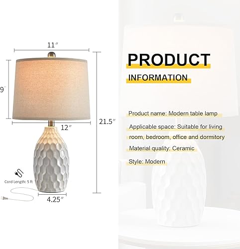 Miniatura 5 de Juego de 2 lámparas de mesa de cerámica modernas de 21.5 pulgadas, lámpara de noche industrial de metal bohemio para sala de estar, oficina, mesita