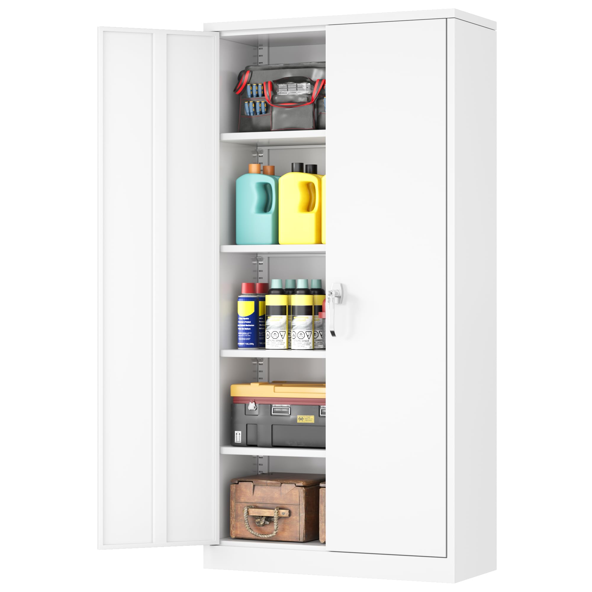 INTERGREAT White Metal Storage Cabinet, 72" Locking Steel Cabinets with 2 Door and 4 Adjustable Shelves, Tall Metal Cabinet for Home Office, Garage, Warehouse