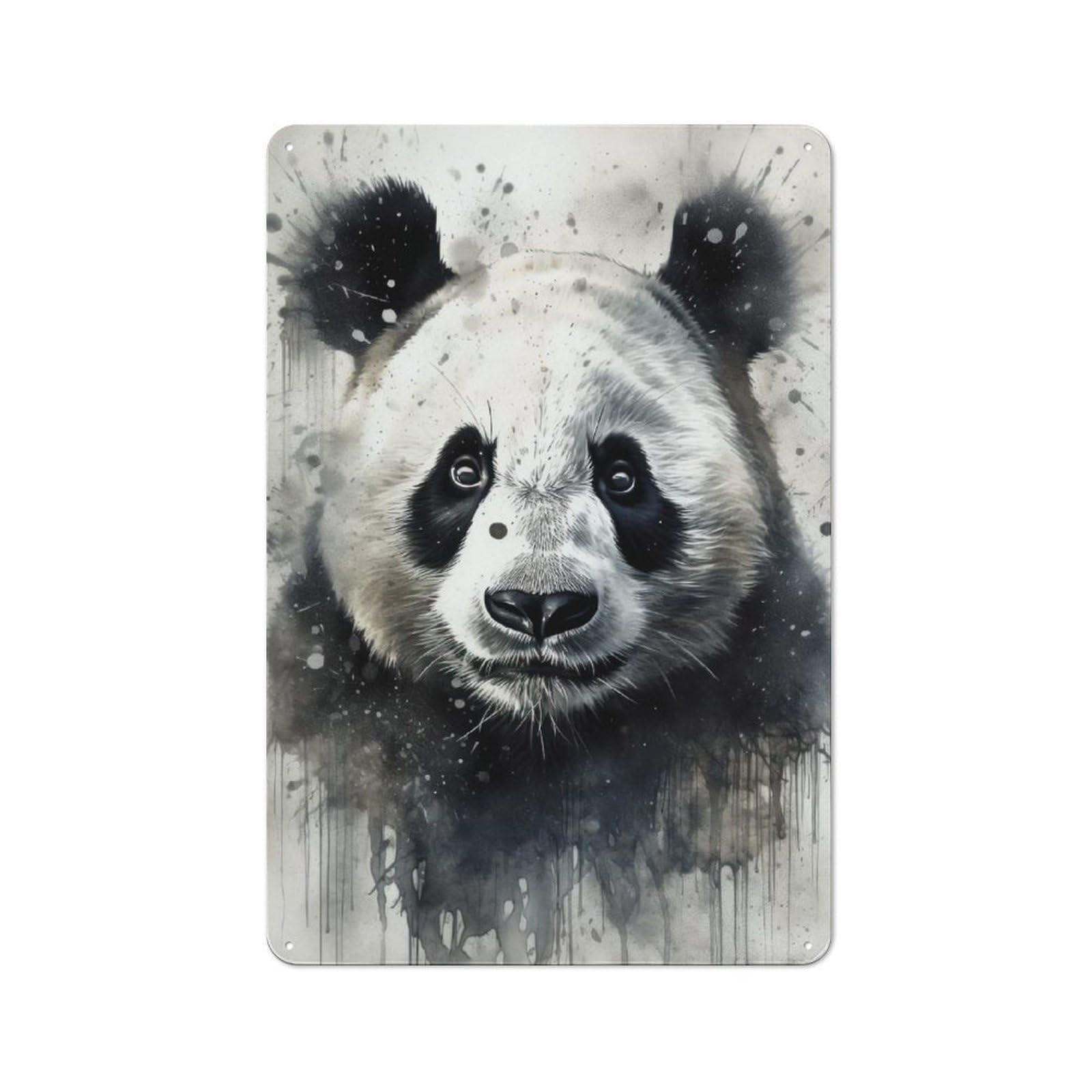 Junmoney Panda Beauty Black Ink Tin Wall Plaque 30X20cm With For Living Room Or Hallway, For Garage, Workshop And Man Cave Decoration