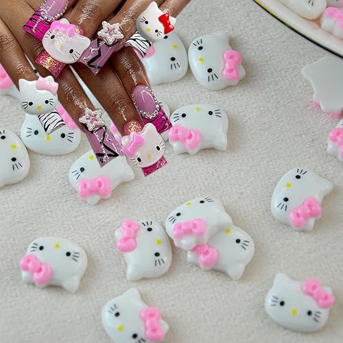 Miniatura 4 de 40 piezas de dijes de uñas de dibujos animados 3D de resina plana para suministros de arte de uñas acrílicas, calcomanías de diseño de uñas de gato,