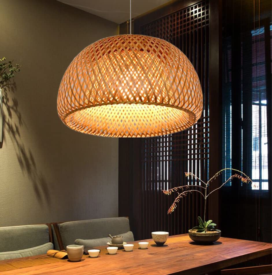 Hanging Lamp Vintage Pendant Light E27 Chandelier Hanging Light Industrial Natural Bamboo Woven Pendant Lamp Height Adjustable Dining Room Study Living Room Cafe Bedroom Decoration Ceiling Light,30cm