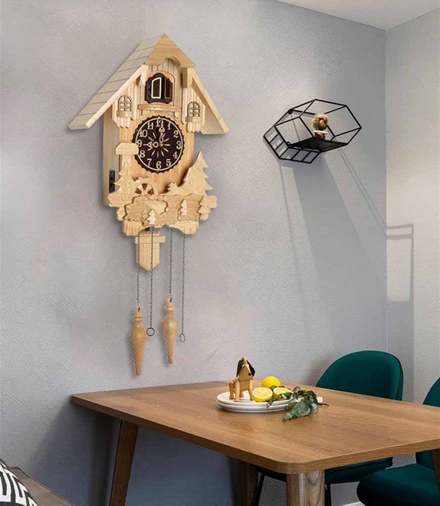 Reloj de pared, reloj de pájaro cuco con sonidos de canto de pájaros, reloj de péndulo de madera retro para decoración de sala de estar, función de modo nocturno, elegante decoración del hogar