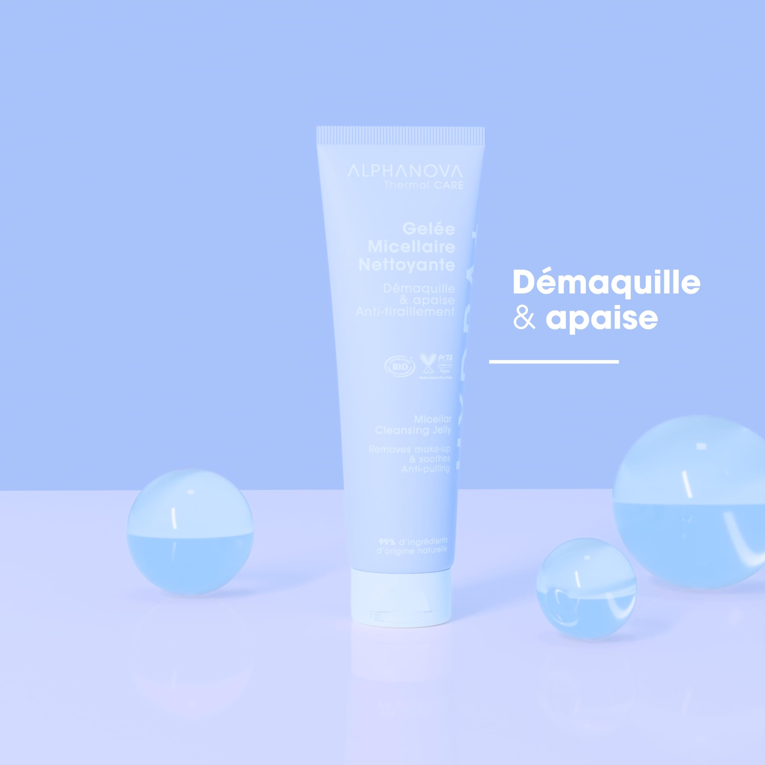 ALPHANOVA THERMAL CARE - Gelée Micellaire Nettoyante démaquillante HYDRA+ - Acide hyaluronique - Naturelle - Certifiée Bio - 150ml