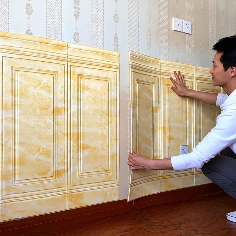 Pared 3d,Ladrillo 3d Adhesivo Pared 10 Uds., 70x90cm, revestimiento de madera autoadhesivo impermeable, pegatina protección pared, fondo sala estar(EDG-3)