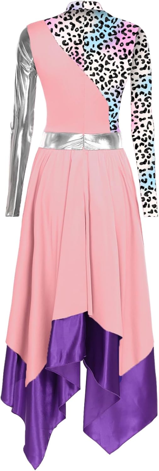 Liturgical Praise Dance Dress for Women Color Block Irregular Long Dress Church Worship Dance Costume