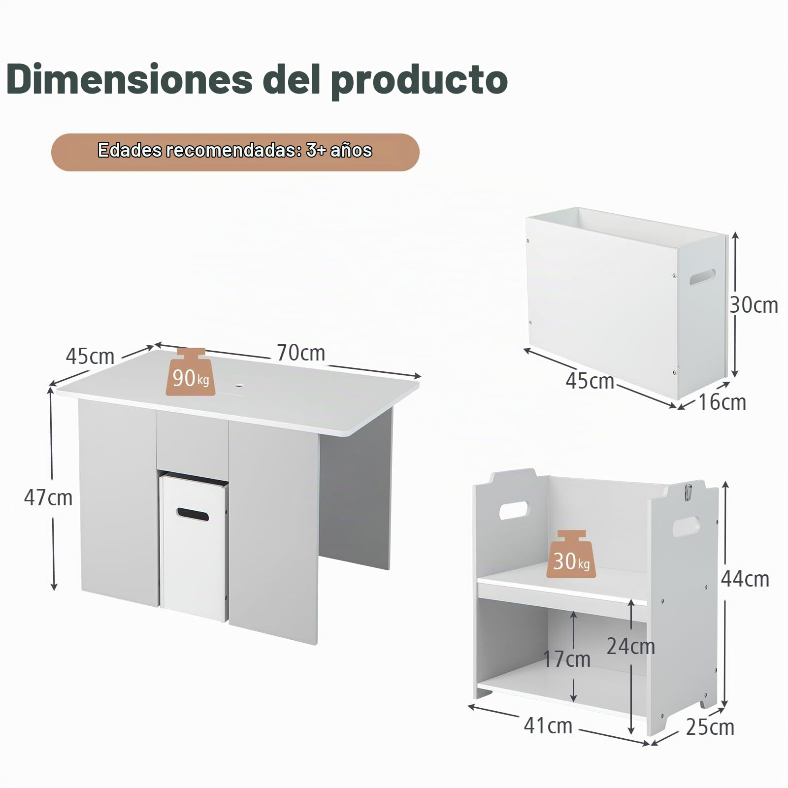 LIFEZEAL Mesa y Sillas Infantil Polivalente con Cubo Extraíble | Escritorio Infantil con 2 Sillas Apilables y Mueble de MDF para Niños