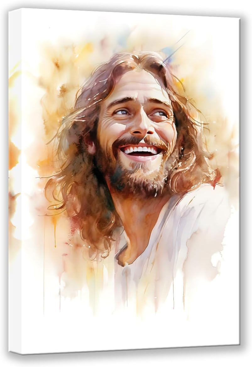 MODOJOART Jesus Christ Canvas Wall Art Jesus' Smile and Mercy Painting Print Christianity Gift Poster for Living Room Bedroom Decor(Artwork-02, 12"x18")