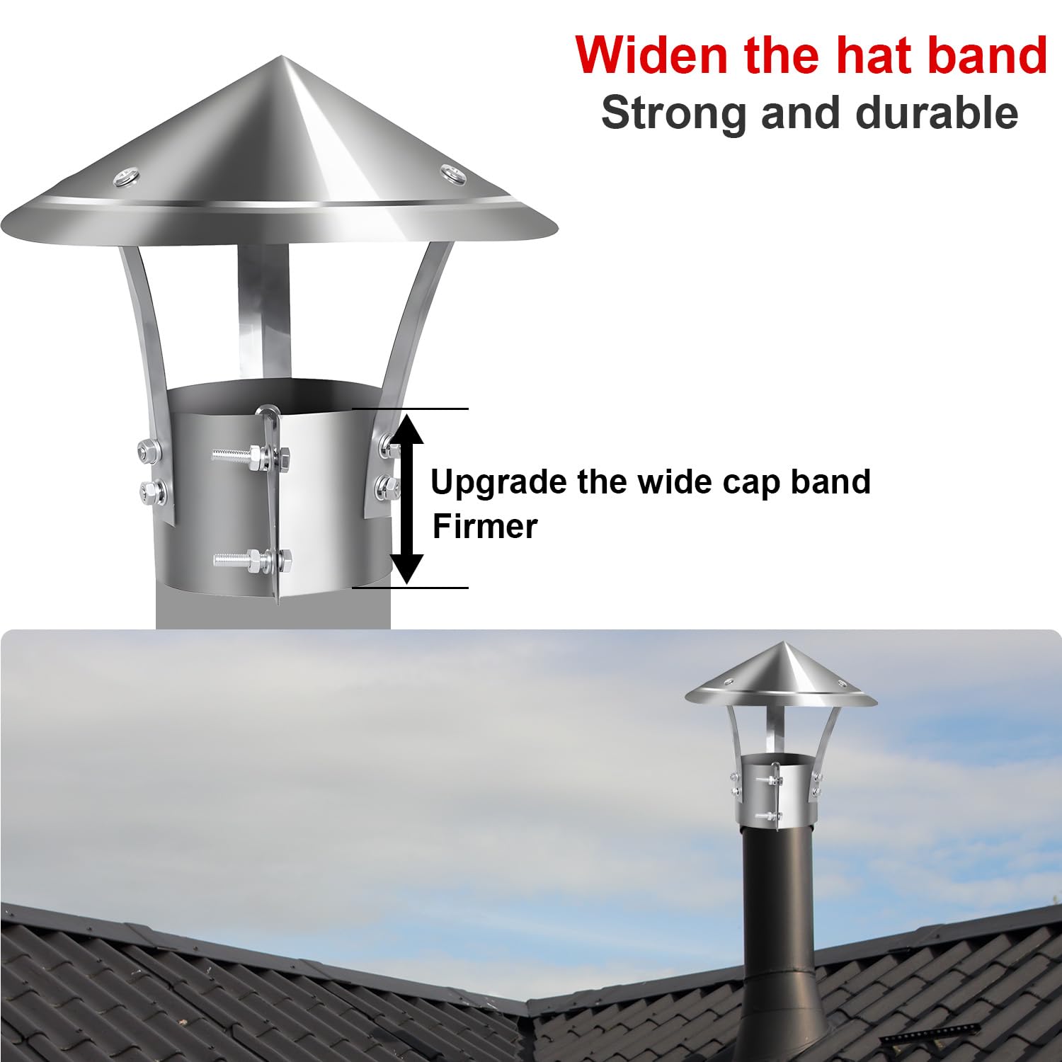 Sombreros para Chimeneas, Acero Inoxidable 201, a Prueba de Viento y Lluvia, Cubierta de Chimenea de 200 mm de Diámetro, Adecuada para Tuberías de 80 mm de Diámetro (Plata)
