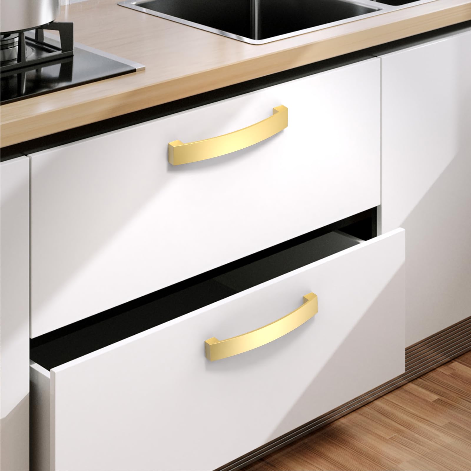Amerdeco 10 Pieza Tiradores Cocina 160mm Tiradores Armarios Dorados Tirador Puerta Tiradores Cajones de Muebles UK0021