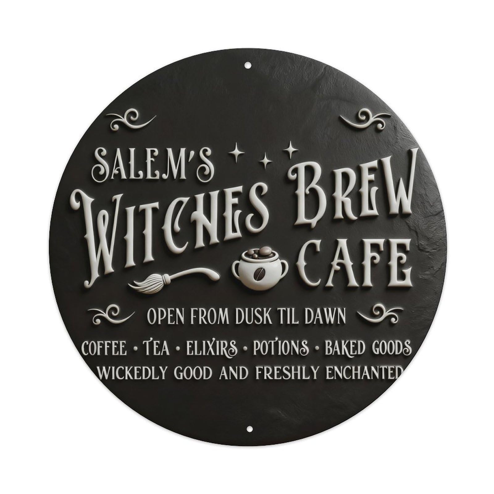Salem's Witches Brew Cafe Sign Pattern Print Round Metal Tin Sign Vintage Wall Decor, Bar Garage Cafe Kitchen Home Wall Art Poster 8x8inches