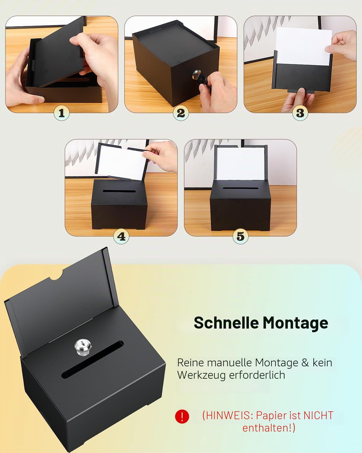 Uniclife Metall-Spendenbox für Spendenaktionen, Aufbewahrungsbehälter für Spendenaktionen, schwarze Wahlurne mit Schildhalter, Vorschlagsbox mit Einwurfschlitz und Schloss, 16,3 cm x 11,9 cm x 10,2 cm