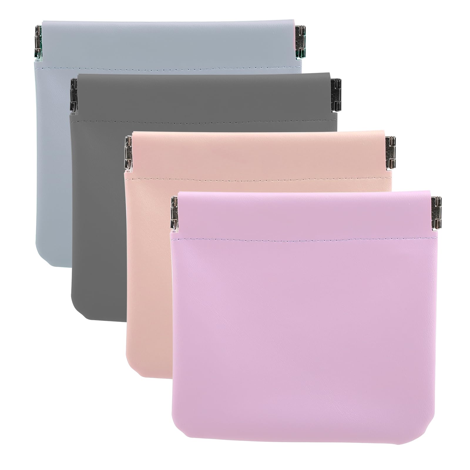WLLHYF 4PCS Lambskin Pocket Cosmetic Bag Squeeze Top Makeup Bag Portable No Zipper Self-closing Small Makeup Pouch for Women Travel Storage bag(purple/pink/darkgrey/blue, Multicolor