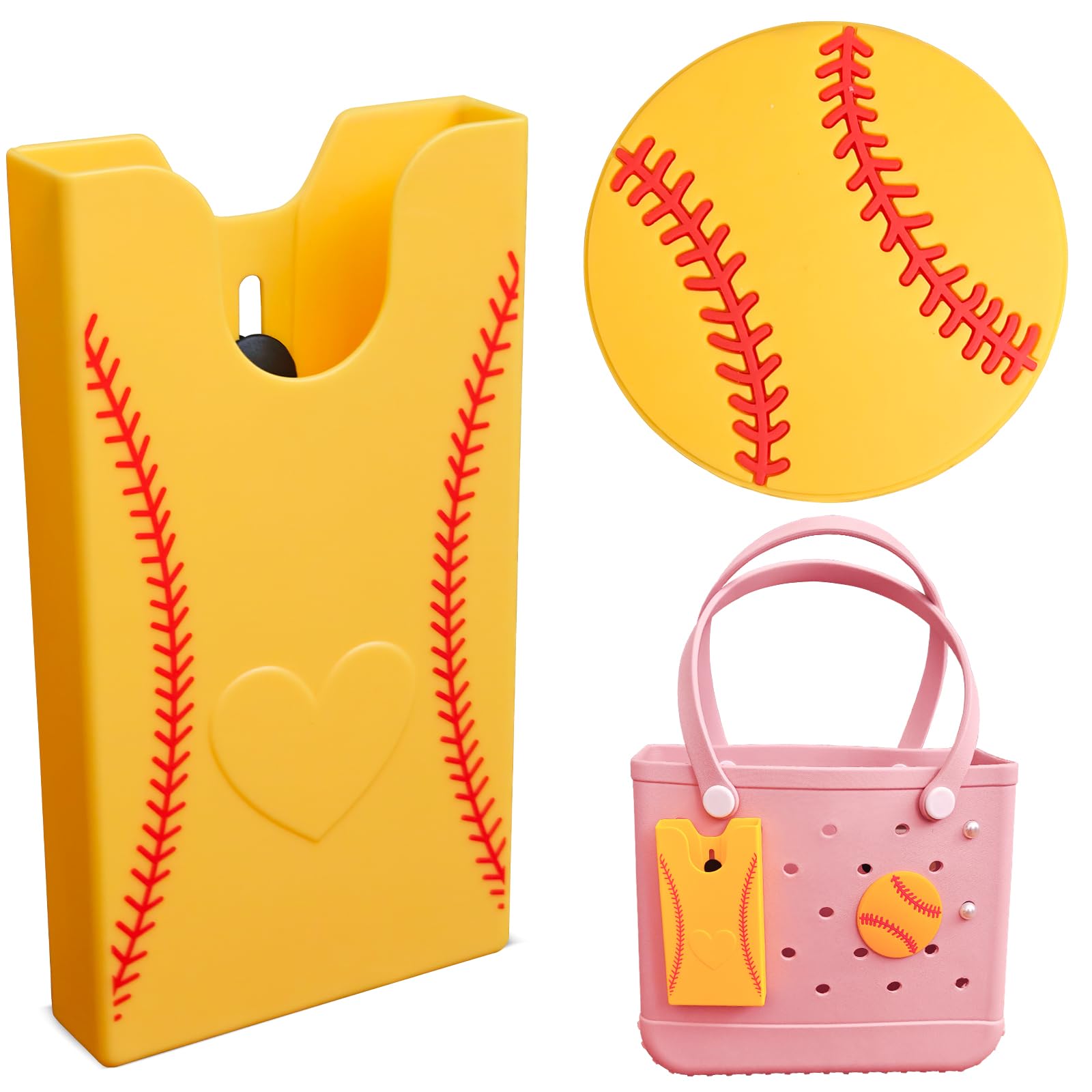 HMGES Softball Theme Phone Holder for Bogg Bag/Simply Southern With 1 Charm,Organizer Accessories Inserts Compatible With Most Brands/Sizes Rubber