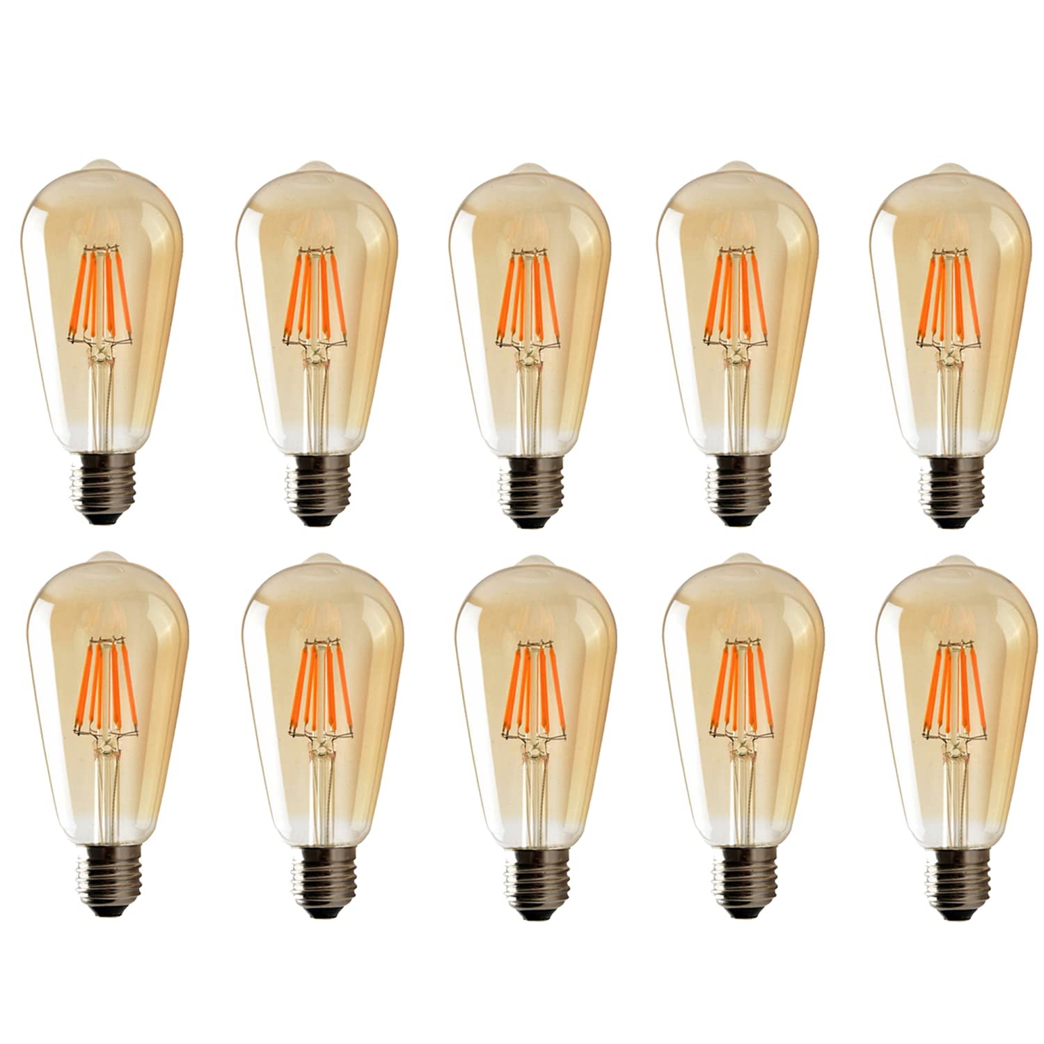 LEDSone LED Edison Bulb 10 Pack Vintage Light Bulb 6W E27 Screw 2700K ST64 LED Bulbs Led Filament Bulbs Antique Style Retro Amber Glass Screw Lamp 220V (10 Bulbs)