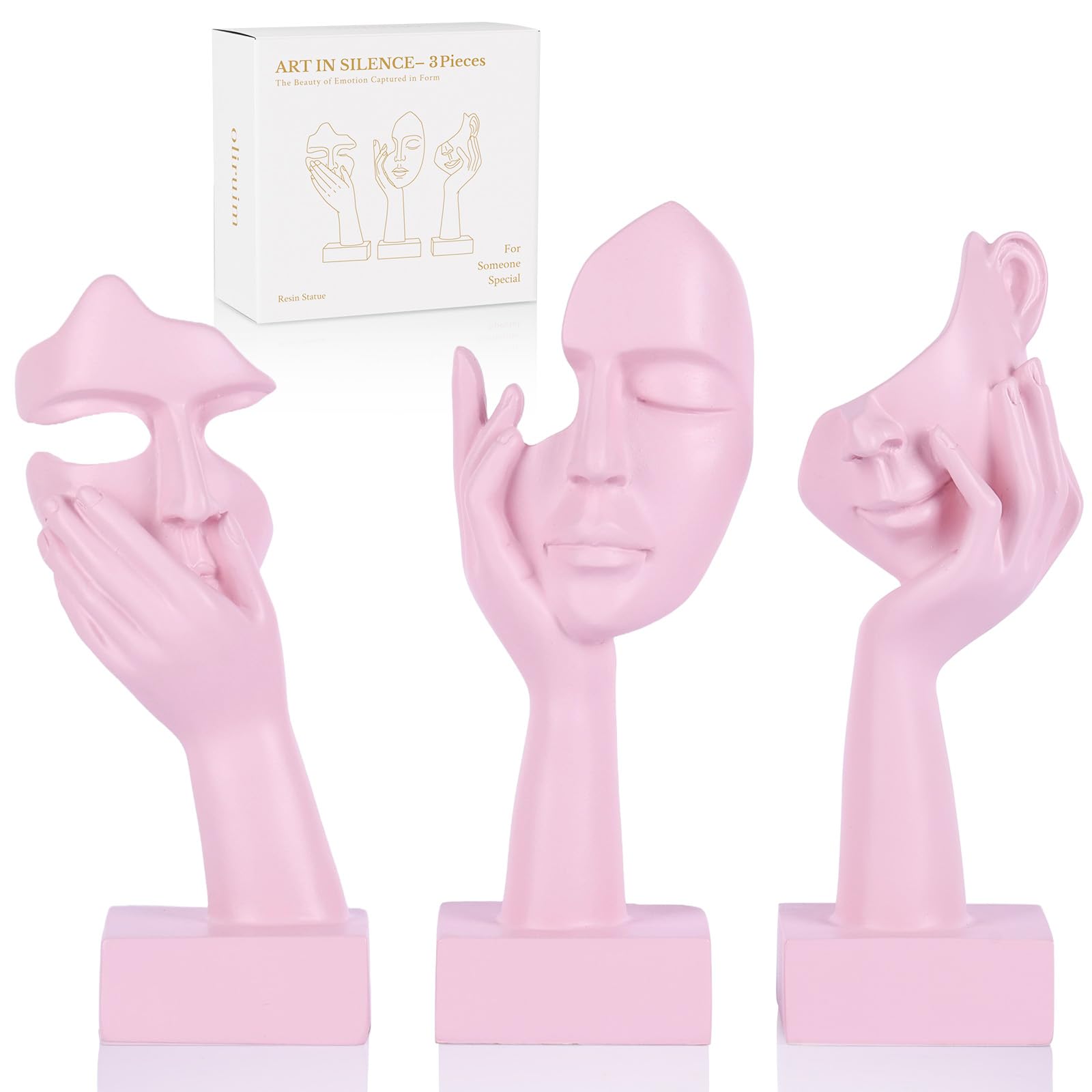 Thinker Statue Set - Abstract Art Figures for Home Decoration Women Face for Apartment Bookshelf Floating Shelf Coffee Table Office Desk Bathroom Counter 3 Pack