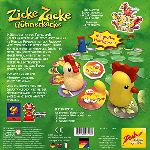 zoch 601121800 Zicke Zacke Hühnerkacke – das rasante Gedächtnisrennen, Kinderspiel des Jahres 1998, 2-4 Spieler, für Jungen und Mädchen ab 4 Jahren – Bild 3