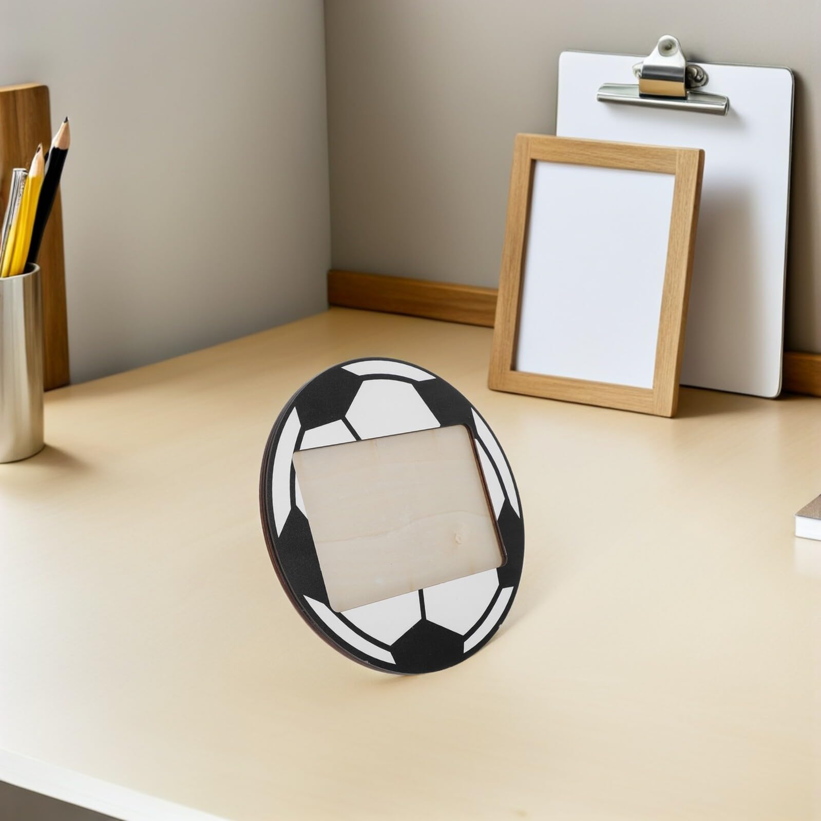 Marco de Fotos de Madera Temática Fútbol 6 Piezas 6 X 4 Pulgadas Soporte para Exhibición de Fotografías Decoración de Mesa Rústica Adecuado para Fiestas y Recuerdos