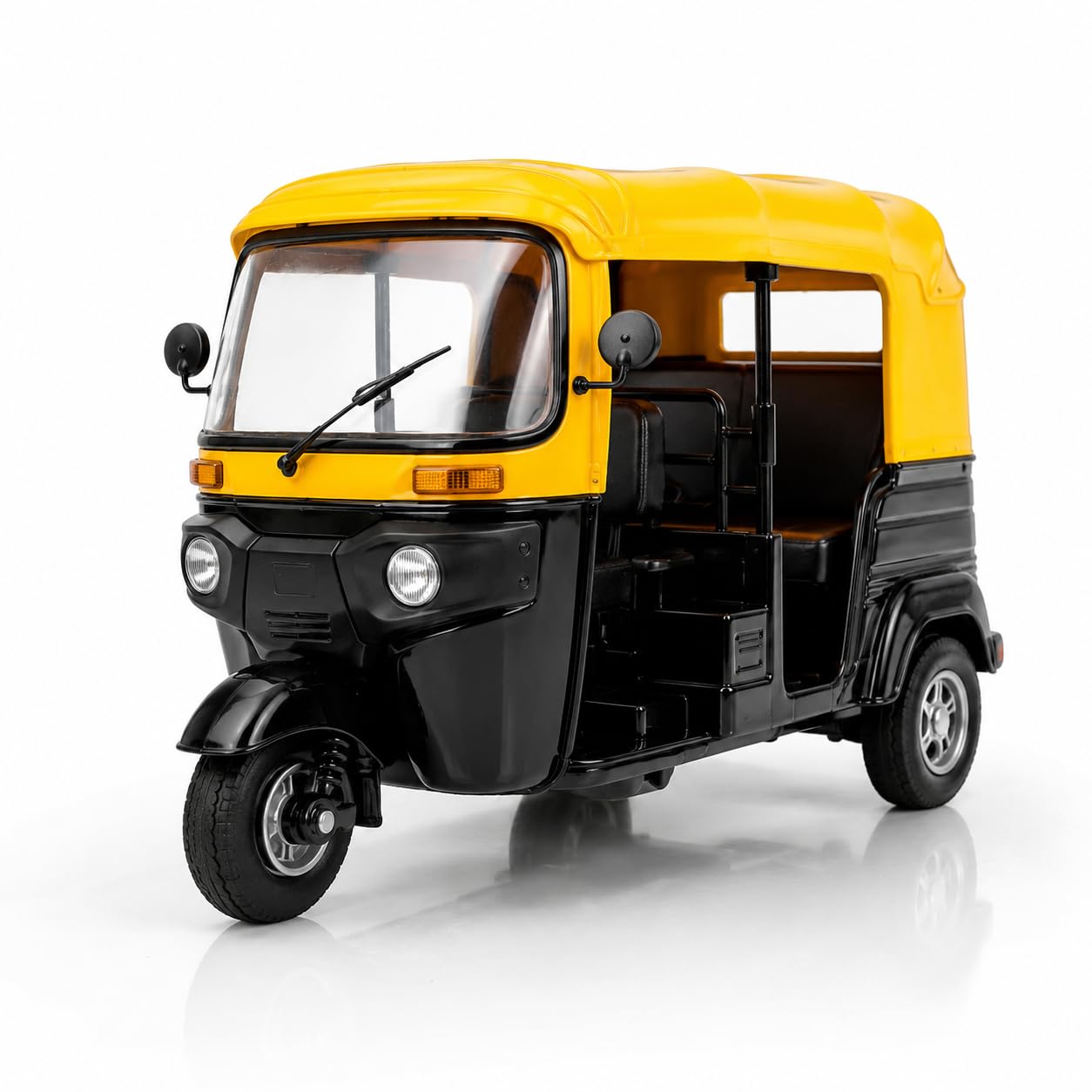 Die-Cast Metal Indian Auto Rickshaw Toy for Kids, Pull Back Vehicle with Light & Sound, Realistic City Transport Three-Wheeler Toy, Gift for Boys & Girls Age 3, 4, 5, 6 Years (2 Color)-image-1