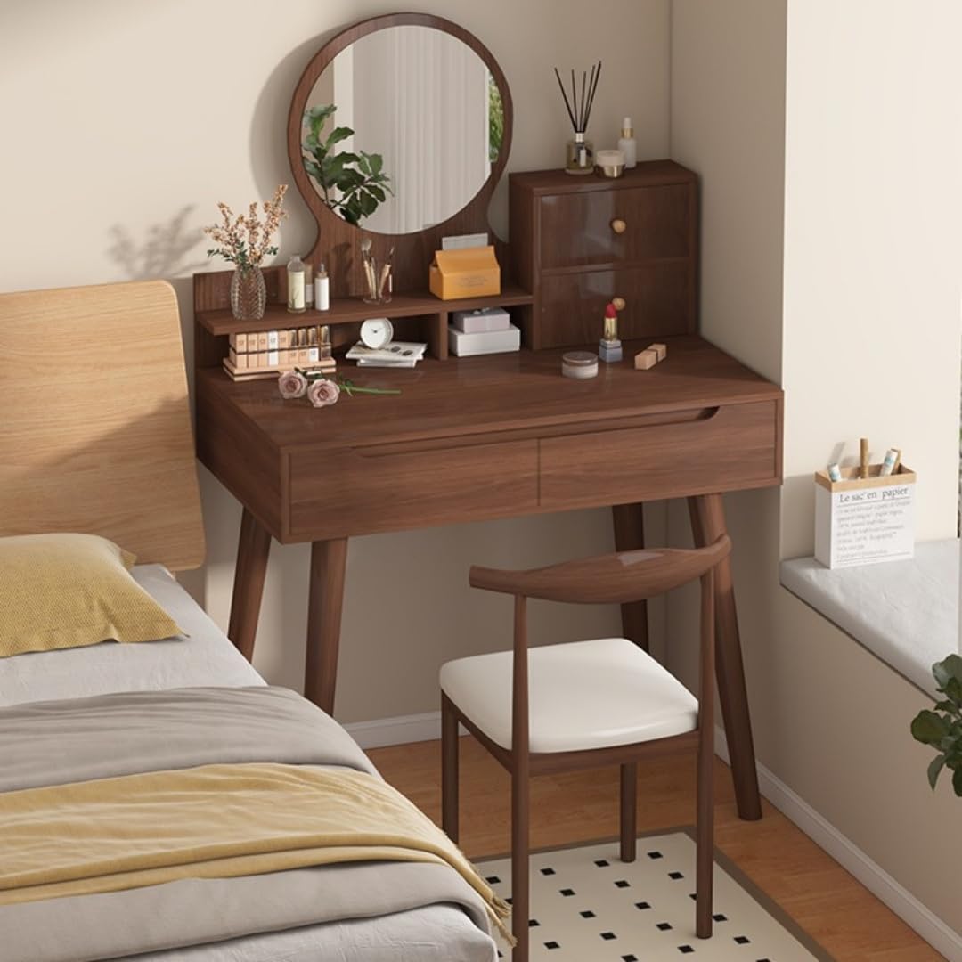 Amazon｜鏡付き化粧台, 木製の取り外し可能鏡台スツール、寝室用の