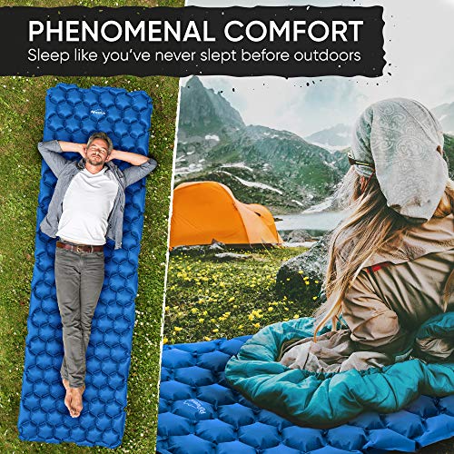 Powerlix Sleeping Pad - Ultralight Inflatable Sleeping Mat, Ultimate For Camping, Backpacking, Hiking - Airpad, Inflating Bag, Carry Bag, Repair Kit - Compact & Lightweight Air Mattress (Blue) #TOP1